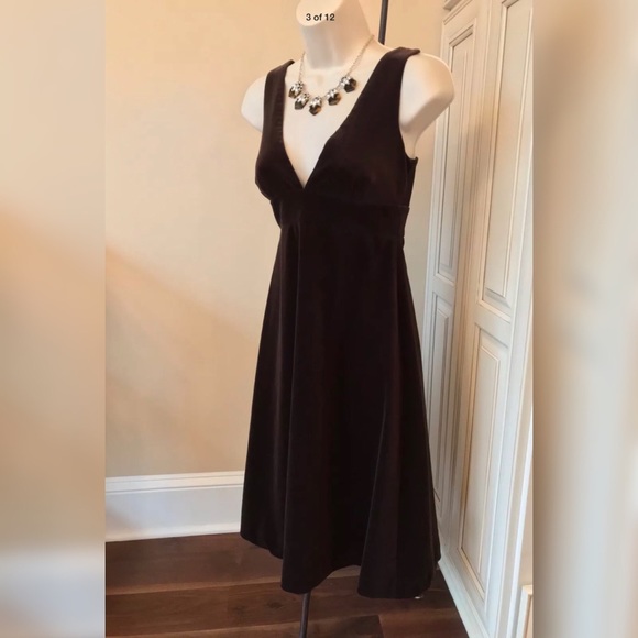 J Crew Chocolate Velvet V Neck Fit & Flare Dress - Picture 3 of 8